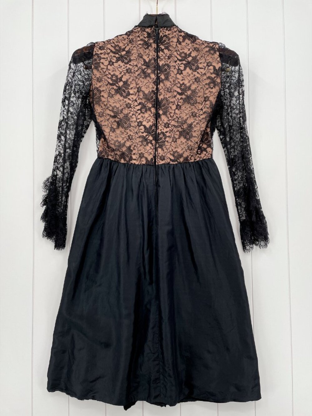 Vintage RARE 60s Geoffrey Beene Black Lace High Neck Ruffle Long Sleeve Dress 12 - Picture 12 of 16